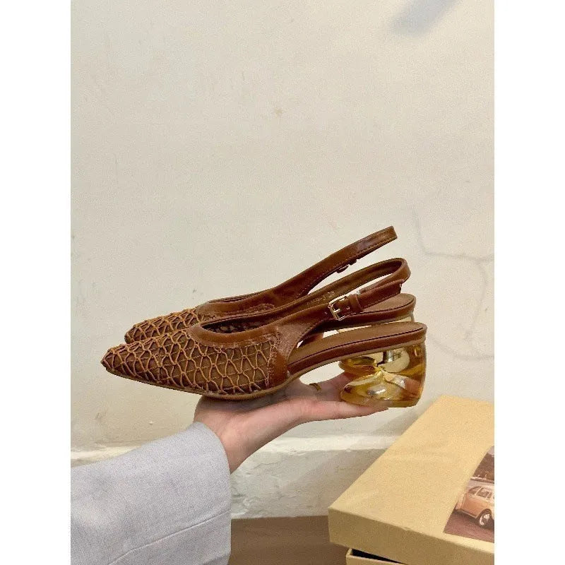 Women's square toe woven slingback sandals in microfiber with rubber sole
