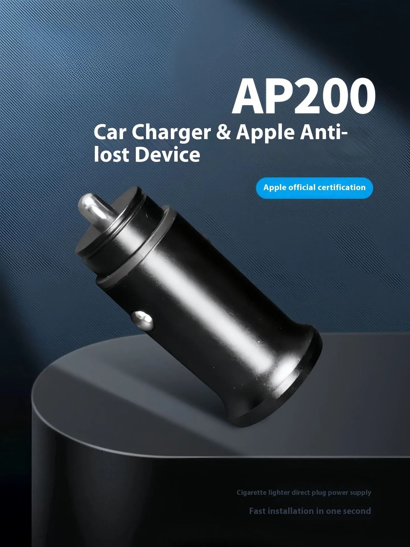 Black plug-in GPS car tracker with magnetic base, shown inserted into a vehicle's 12V lighter socket.