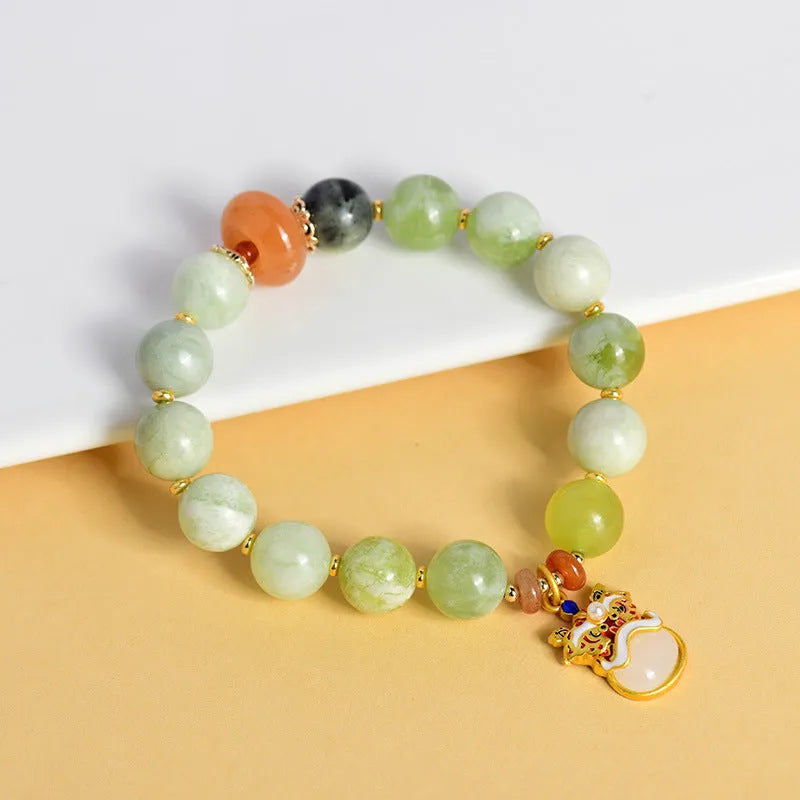 Handmade jade pendant bracelet with green milk-in-water Xingshi stone and 10mm geometry-shaped pendant