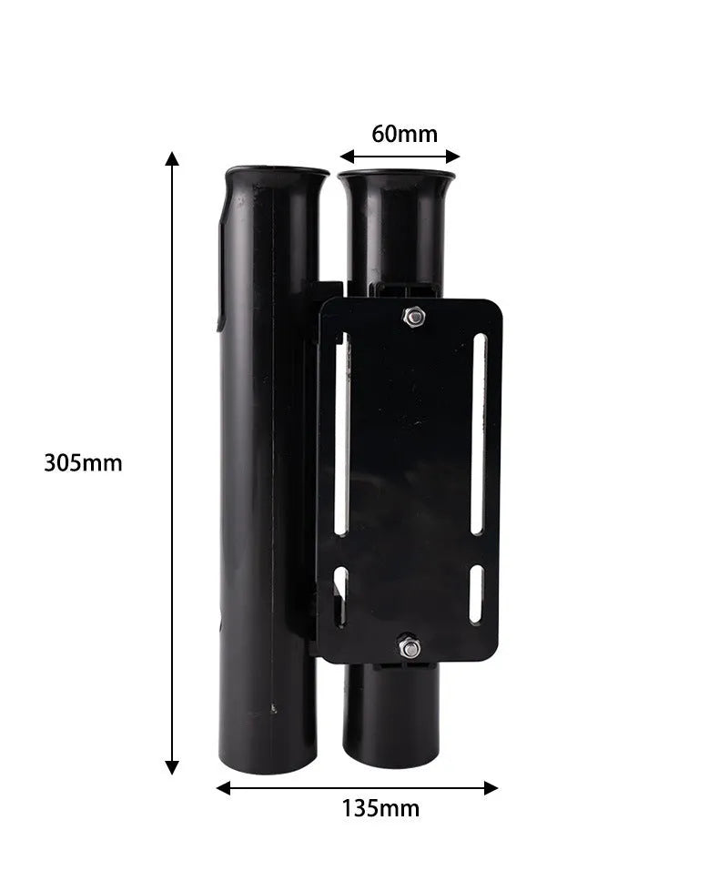 Carbon plastic fishing rod rack mounted on a bicycle frame for transporting fishing gear.