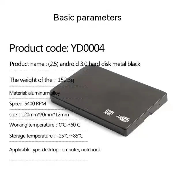 USB 3.0 solid state mobile hard disk with metal shell in black, blue, red, and silver colour options.