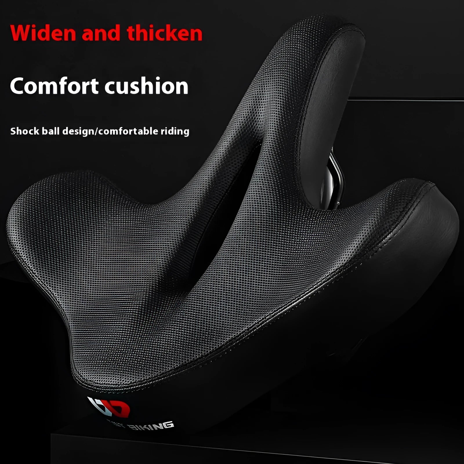 Black leather bicycle seat cushion with thick polyurethane foam padding.