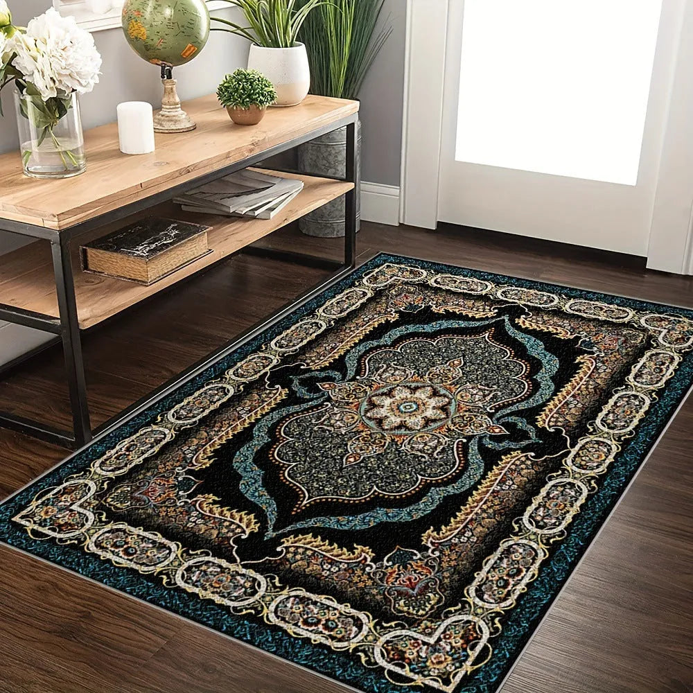 Washable crystal velvet Persian style living room carpet in rectangular shape with printed pattern