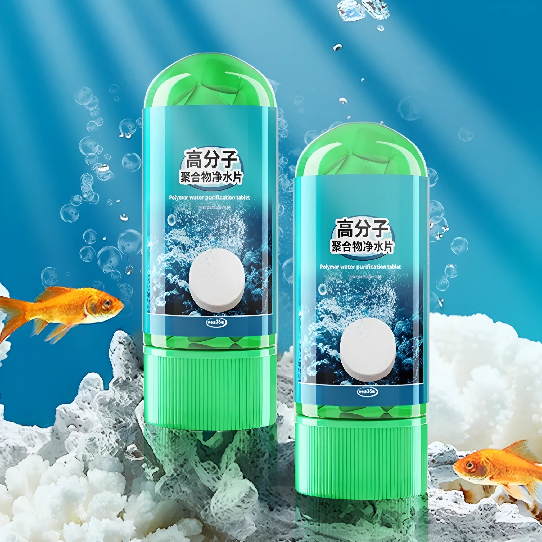 Bottle of 35 polymer water purification tablets for fish tank odour control