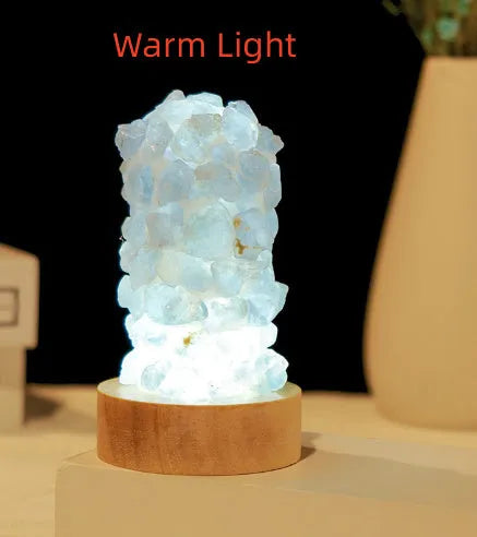 Small amethyst crystal night light with natural tooth flower formations and USB cable