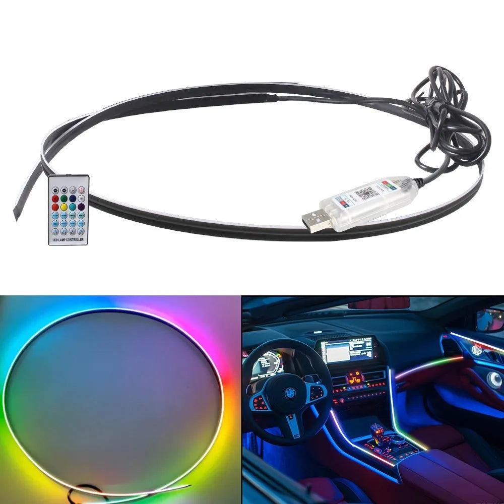 Car interior ambient lighting strip with remote control and USB connection