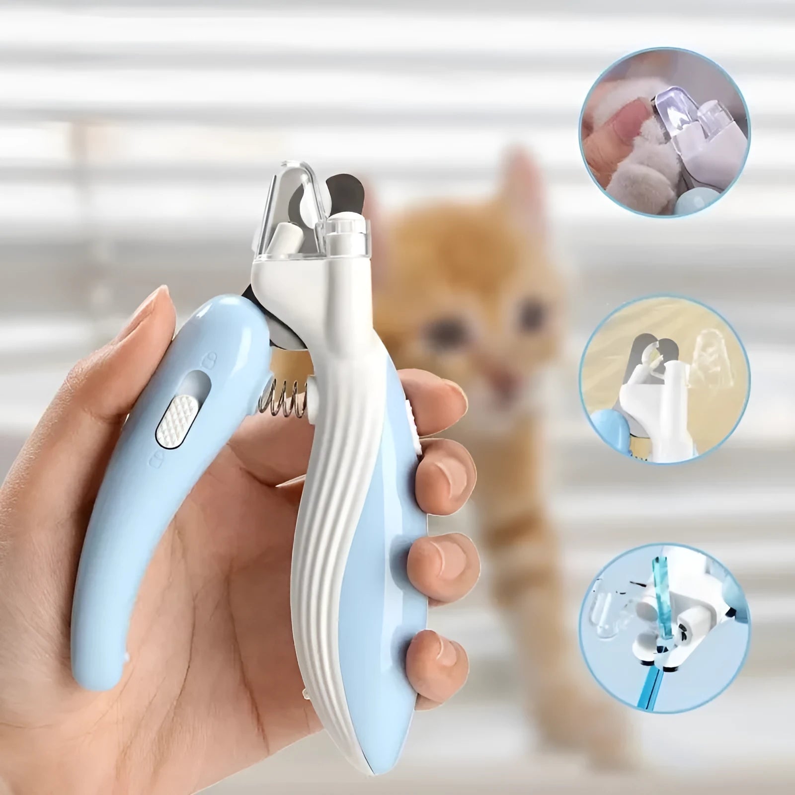 Whale LED pet nail clippers with safety lock in Light Blue for dogs and cats