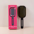 3D air cushion comb with ABS steel needles in boxed gift packaging, over 20cm length, black handle with pink ring
