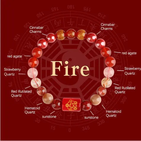 Handmade Five Elements crystal bracelet with gold wood water fire earth charms