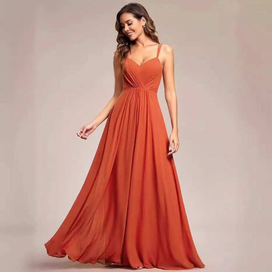 Women's sleeveless A-line long dress with pleated skirt detail in polyester fabric