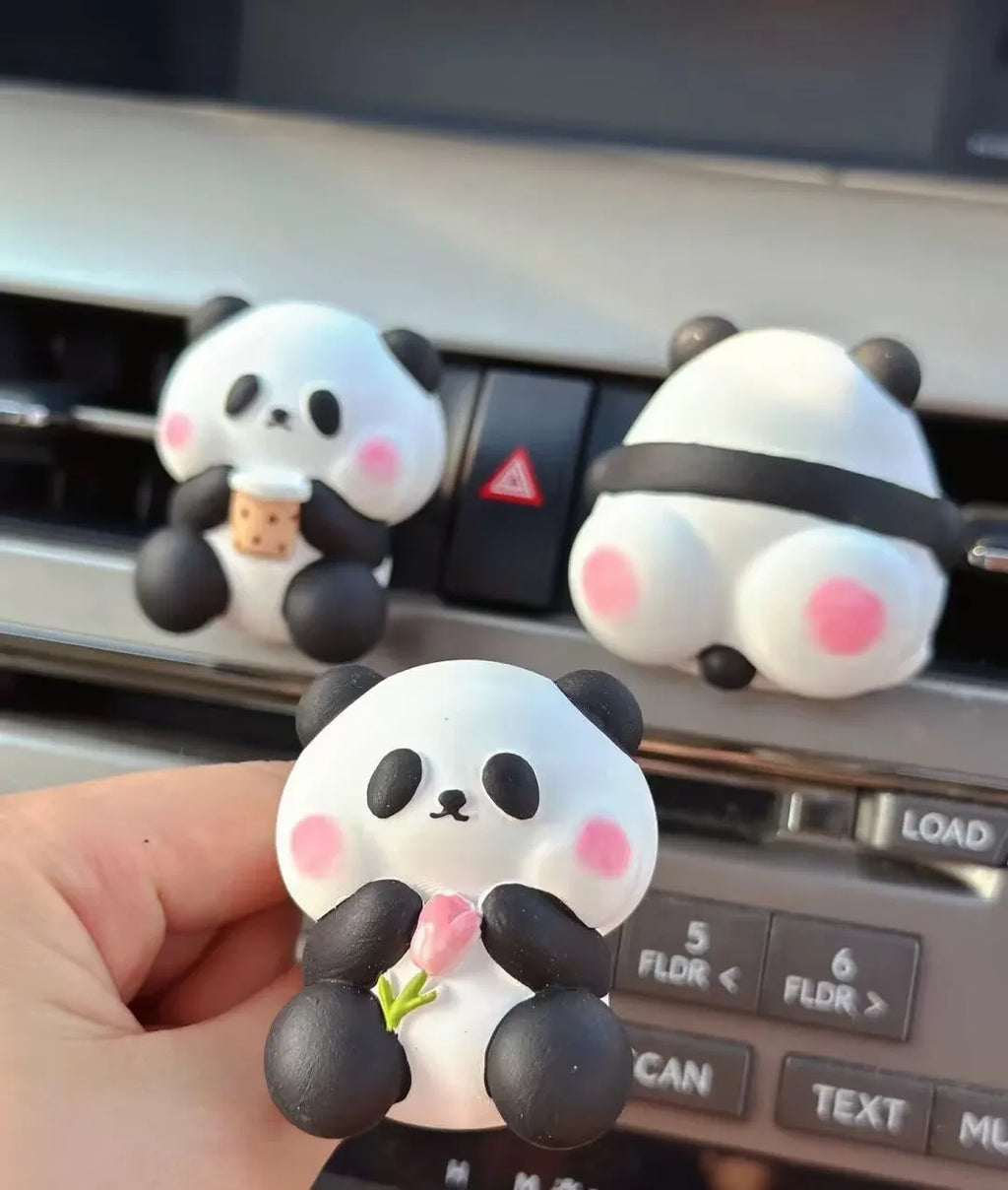 Panda car vent perfume diffuser with milk tea, flower and back panda designs