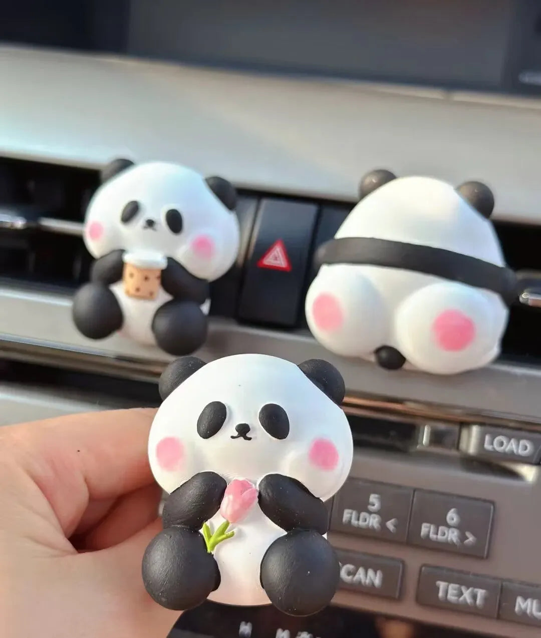 Panda car vent perfume diffuser with milk tea, flower and back panda designs