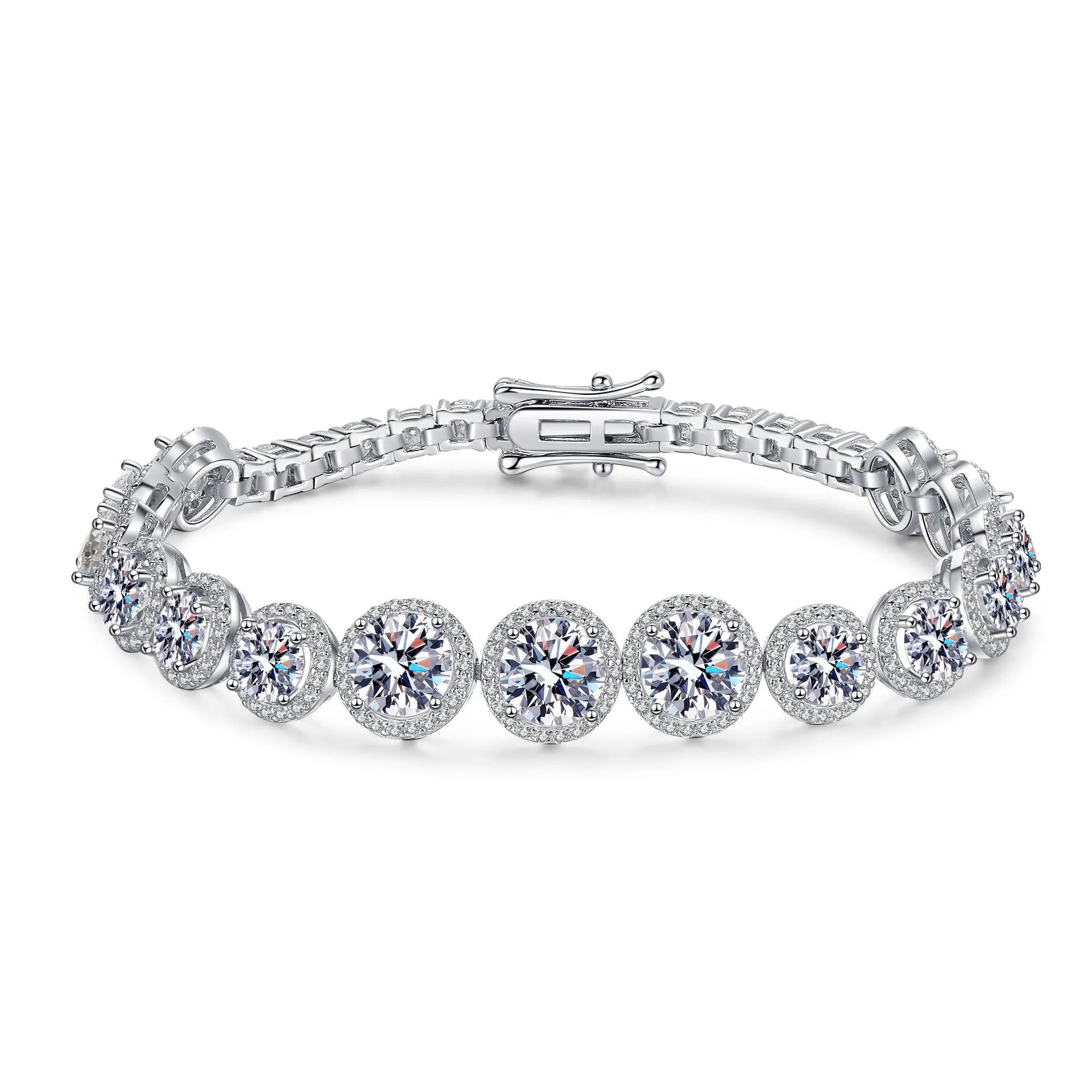 925 sterling silver full inlaid moissanite women's starry sky wave bracelet on white background