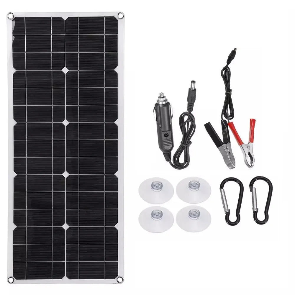 30W semi-flexible solar panel for outdoor USB charging of phones and devices