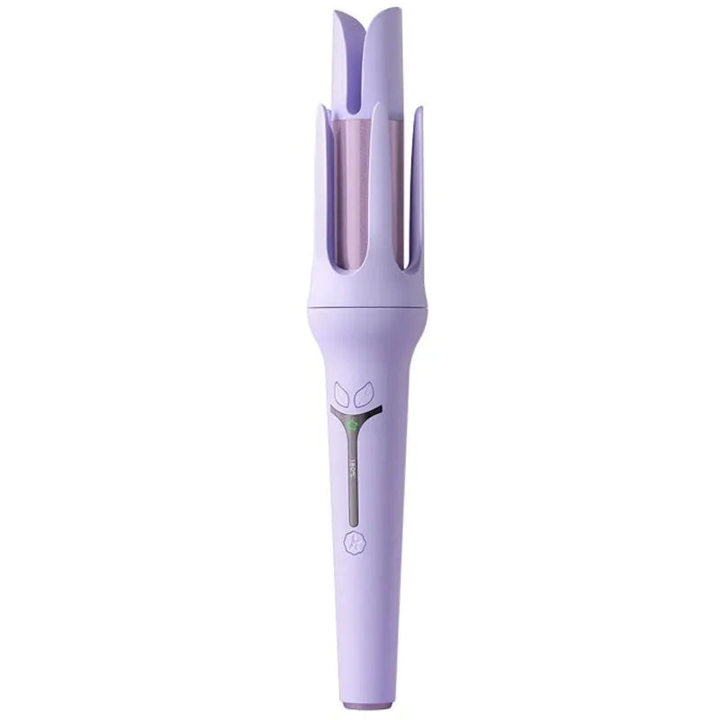 Light purple automatic hair curler with 32mm anion barrel, three clips, and a comb on a white background.