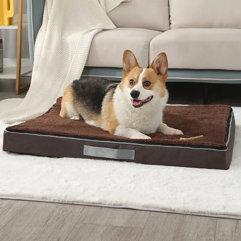 Brown removable washable memory sponge dog mat on a floor