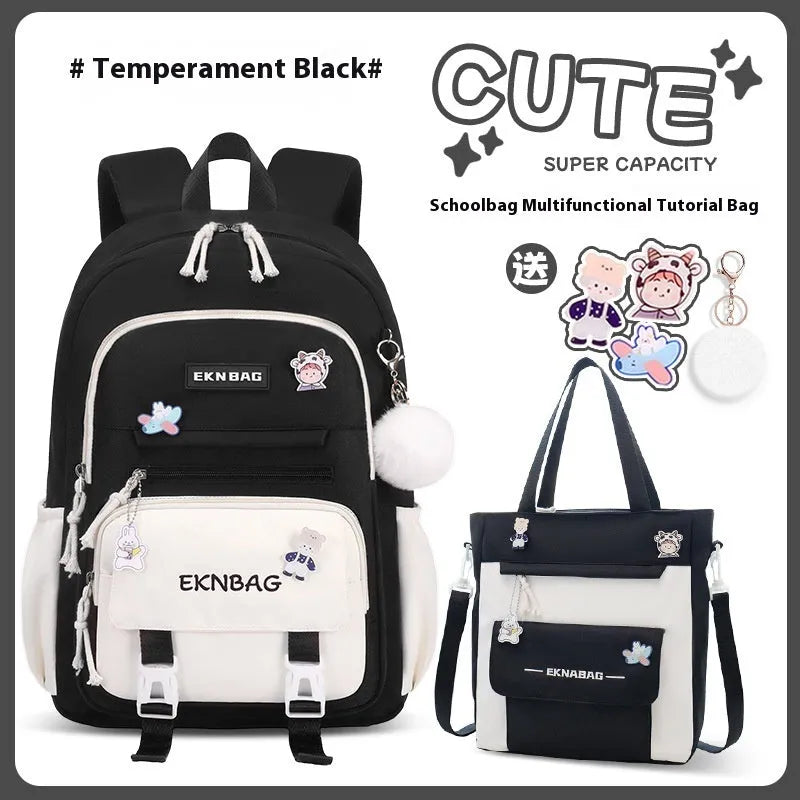 Girls waterproof school backpack in pink colour with curved shoulder straps and spine protection features