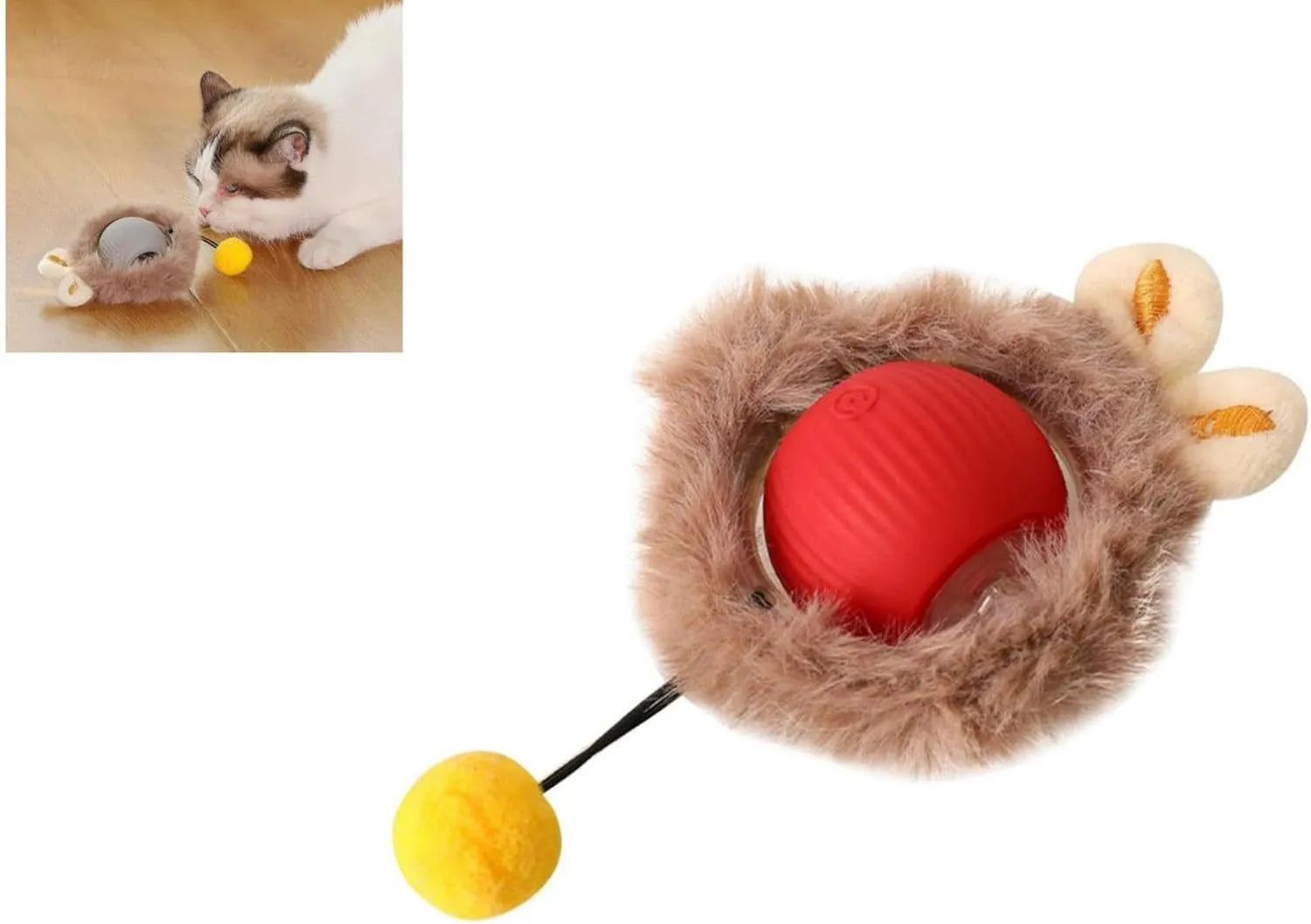 Automatic rotating rolling ball pet toy in grey, green, or red colours for interactive cat and dog play
