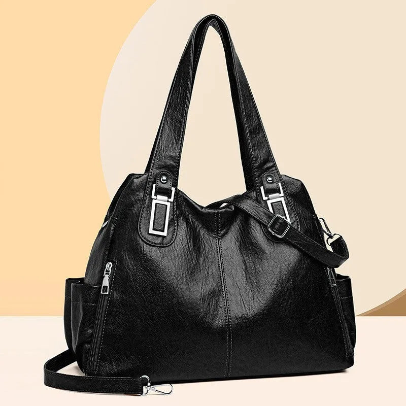 Soft PU leather large women's tote bag in square vertical shape with single shoulder strap