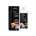Bottle of car interior polish with attached black sponge, shown on a car dashboard.
