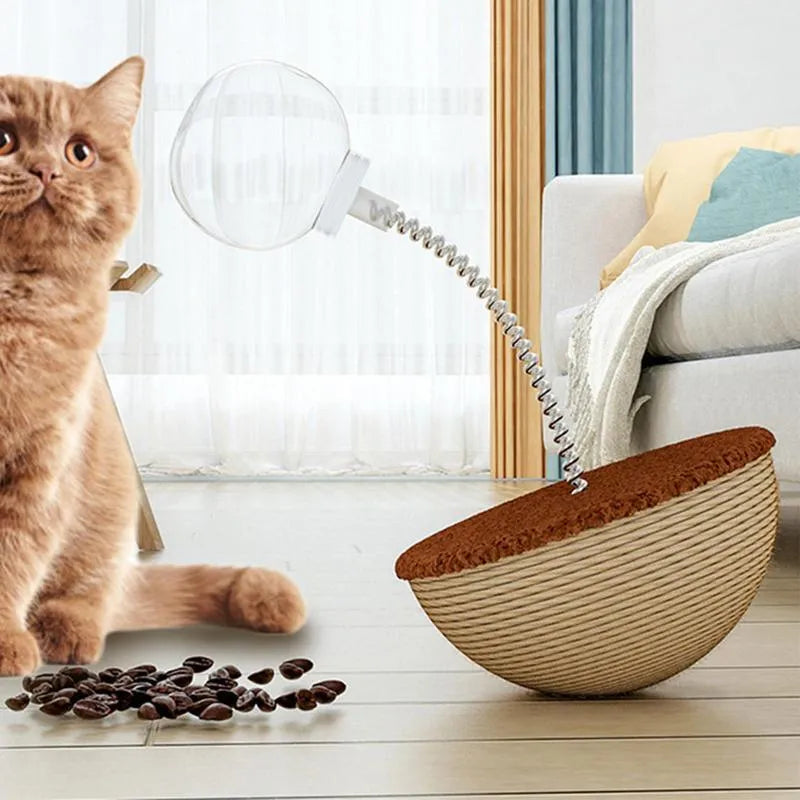 Auto-balancing cat interactive feeder toy with slow feeding mechanism in three designs
