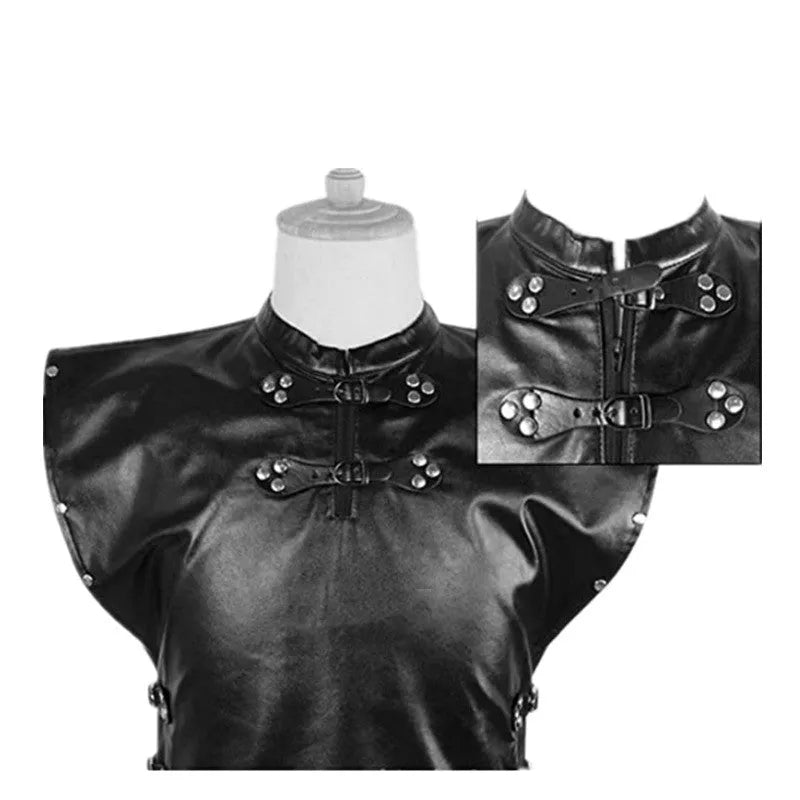 Men's black cotton and leather magic-themed cosplay costume suit for role-playing