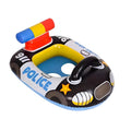 Black PVC inflatable police car children's swimming ring with anti-rollover cushion design on white background