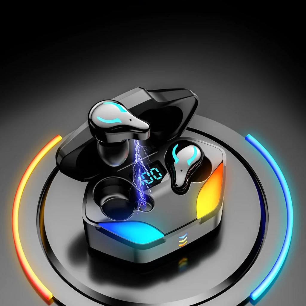 Black wireless Bluetooth e-sports gaming headset with in-ear design for mobile gaming