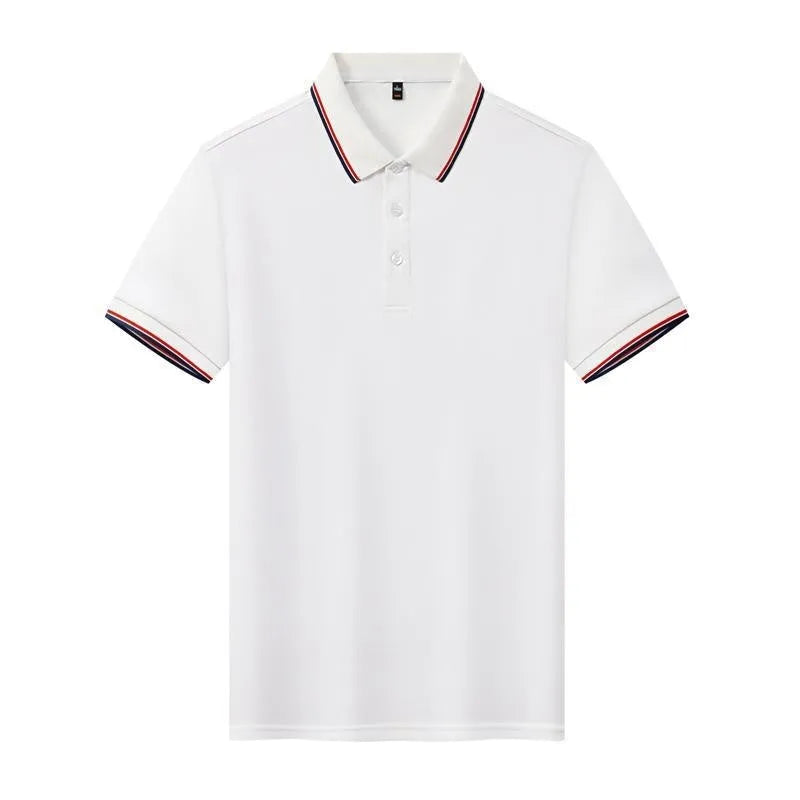 Men's short sleeve polo shirt in thin nylon polyester fabric, straight cut, available in multiple colours