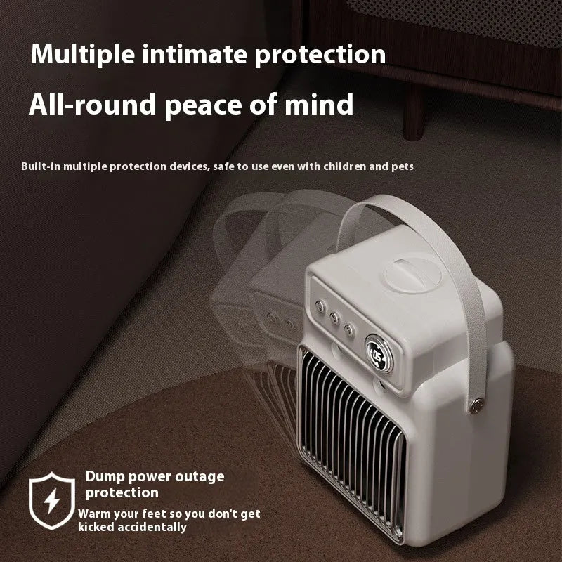 White portable table heater with humidifier function and digital control panel.