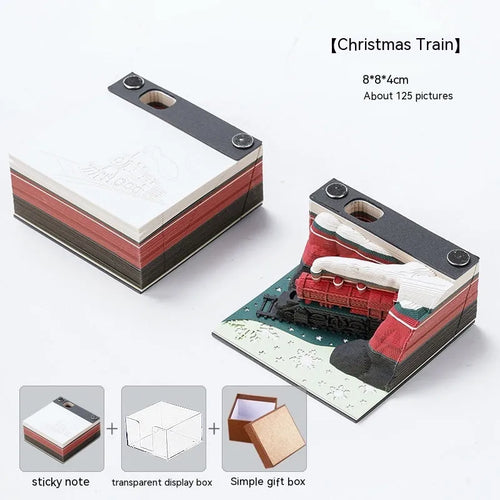 3D carved sticky notes depicting Qingshui Temple architecture in Christmas Train colour design
