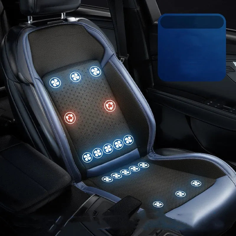 Car seat cooling pad with USB cable for ventilation and massage functions in solid colour design