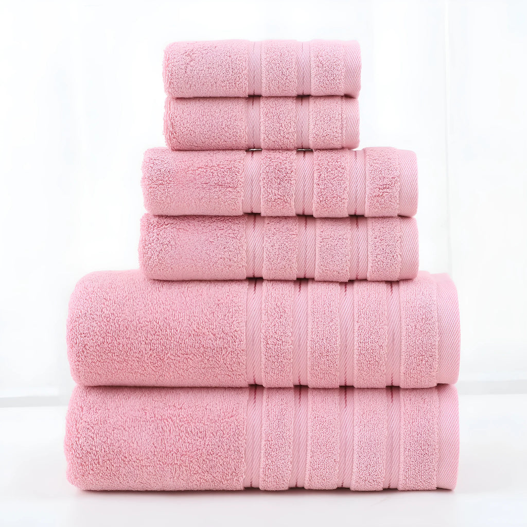 Cotton towel six-piece set in combed cotton twill weave, available in multiple colours including avocado green and black