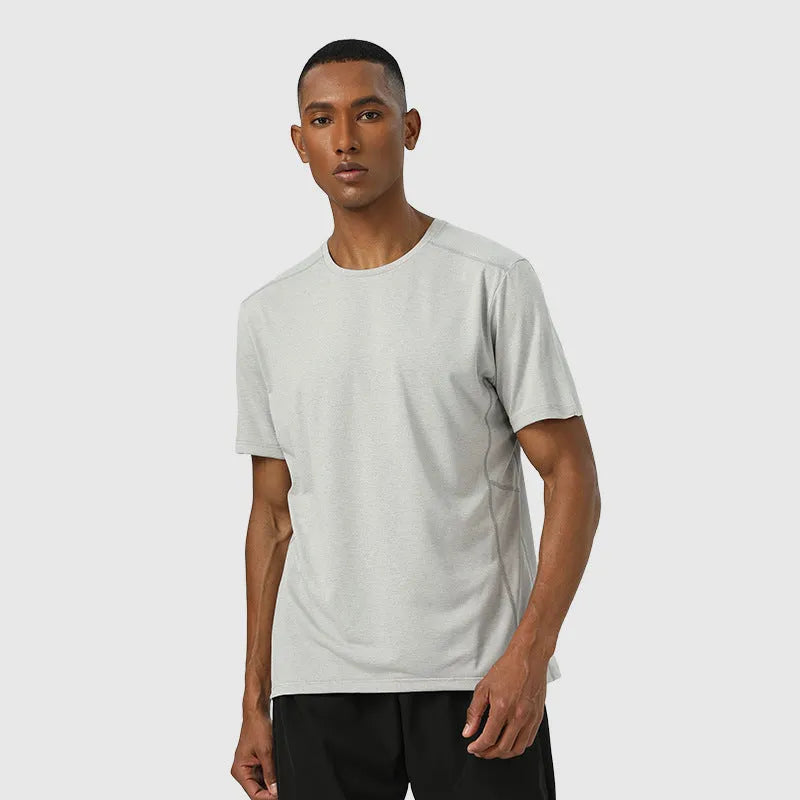 Men's lightweight short sleeve t-shirt in dark grey with reflective strips and quick-dry polyester fabric