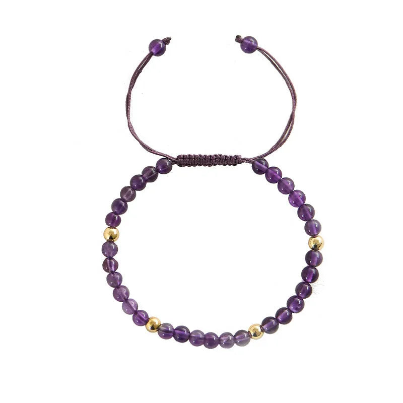 Handmade purple amethyst bracelet with 4mm geometric beads in 14K gold setting