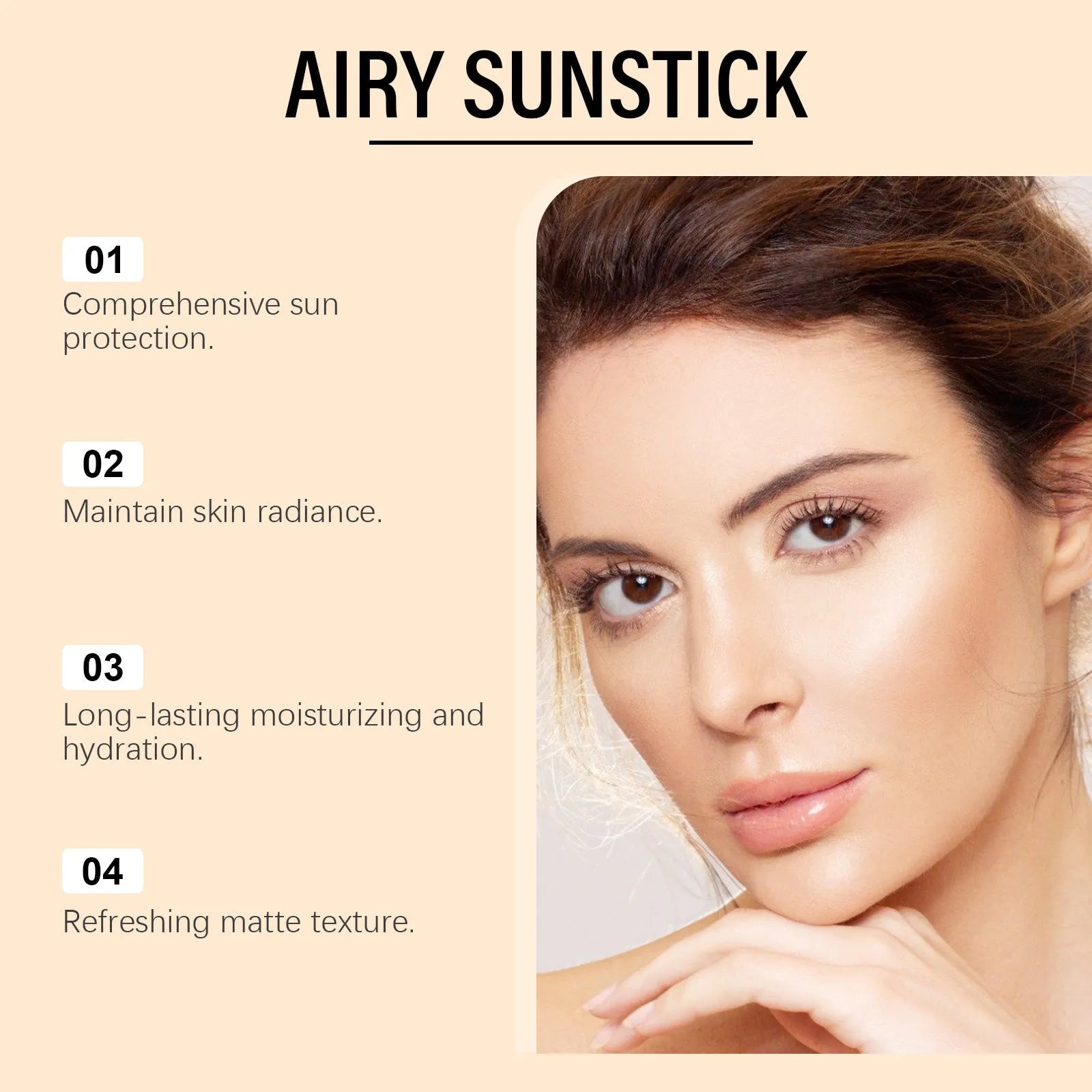 SPF50+ non-oily sunscreen stick in portable 23g packaging for face and body protection