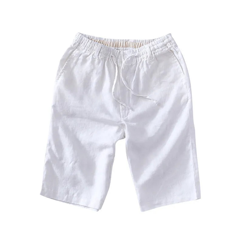 Men's linen loose-fit straight-leg beach capri trousers in multiple colour options