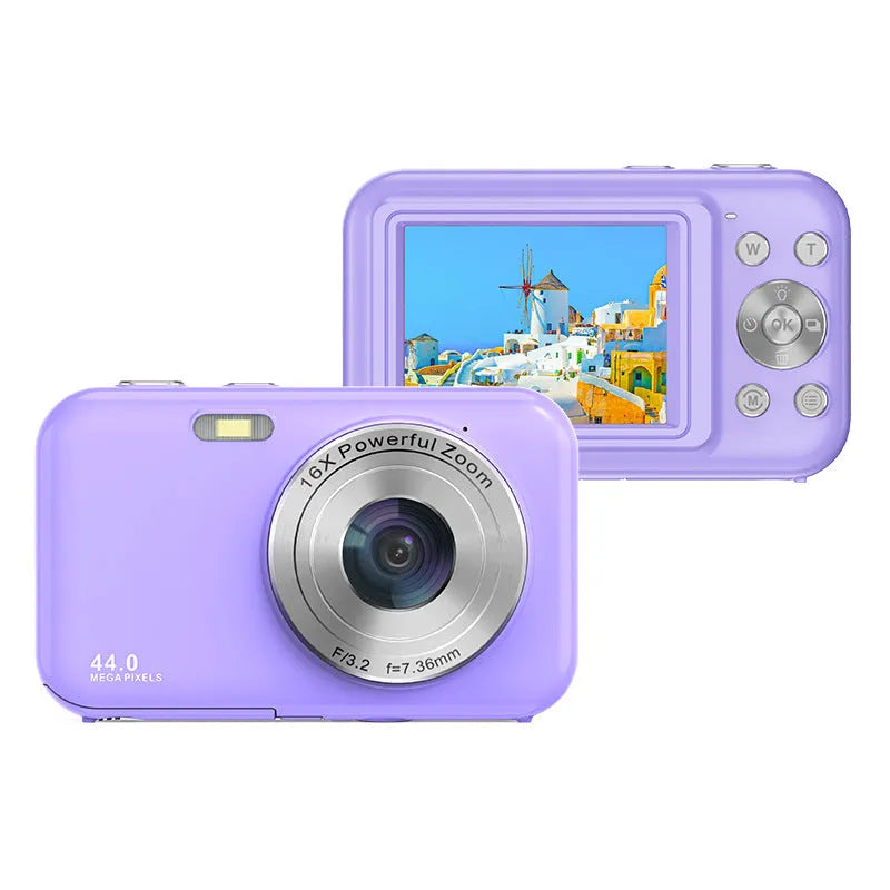 Colourful children's digital compact camera with 2.4-inch screen shown in pink.