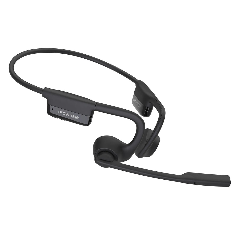 AS24 Black wireless open ear bone conduction headset with ear hook design and ENC noise reduction
