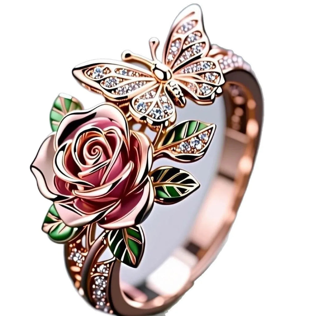 Adjustable fairy style ring with oil drip colour effect and butterfly charm
