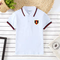 Boys' short sleeve lapel collar t-shirt in cotton fabric available in four colours