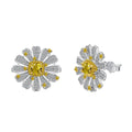 Women's 925 sterling silver ear studs with platinum colour and marigold-sunflower detail