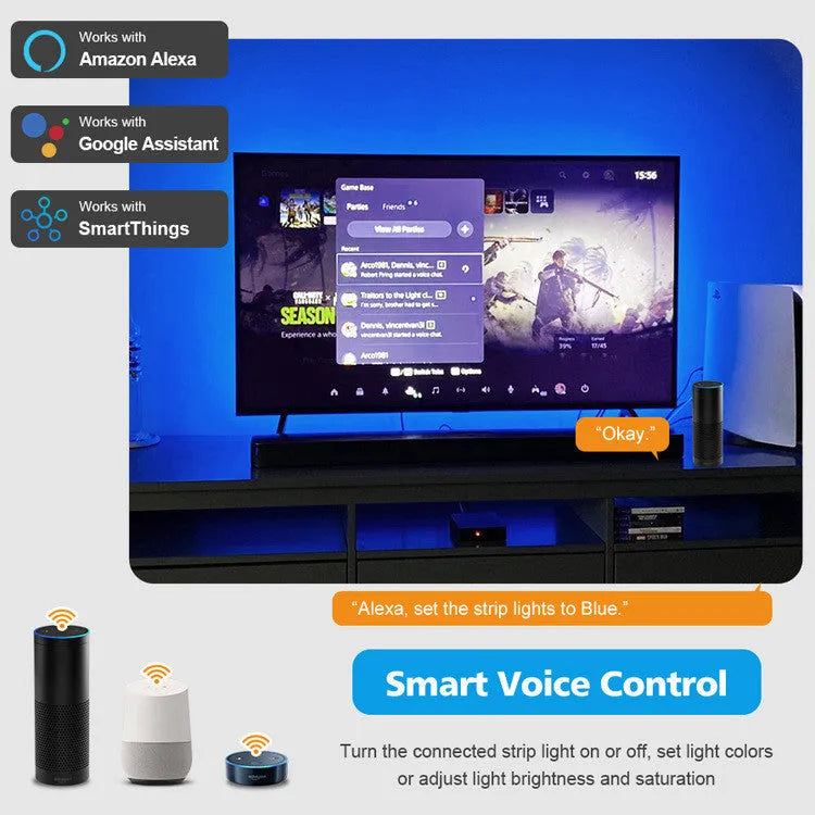 TV atmosphere light with graffiti smart projector curtain background lighting on a large screen
