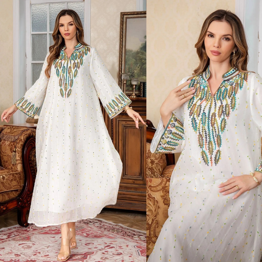 White long sleeve long skirt Dubai Arabic robe or kaftan for women.