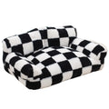 Black and white plaid plush kennel bed for cats and dogs, extra large size 90x55x26cm