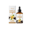 30ml amber glass bottle of vanilla flavoured oil with a black dropper cap.