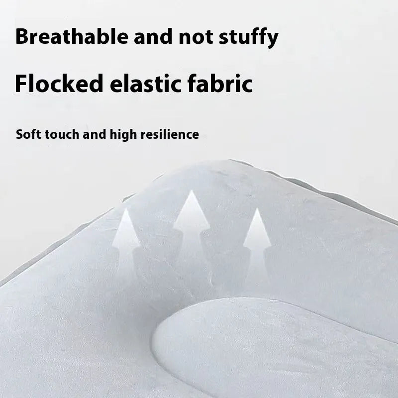 Press inflatable folding seat cushion with flocking material, shown inflated and deflated.