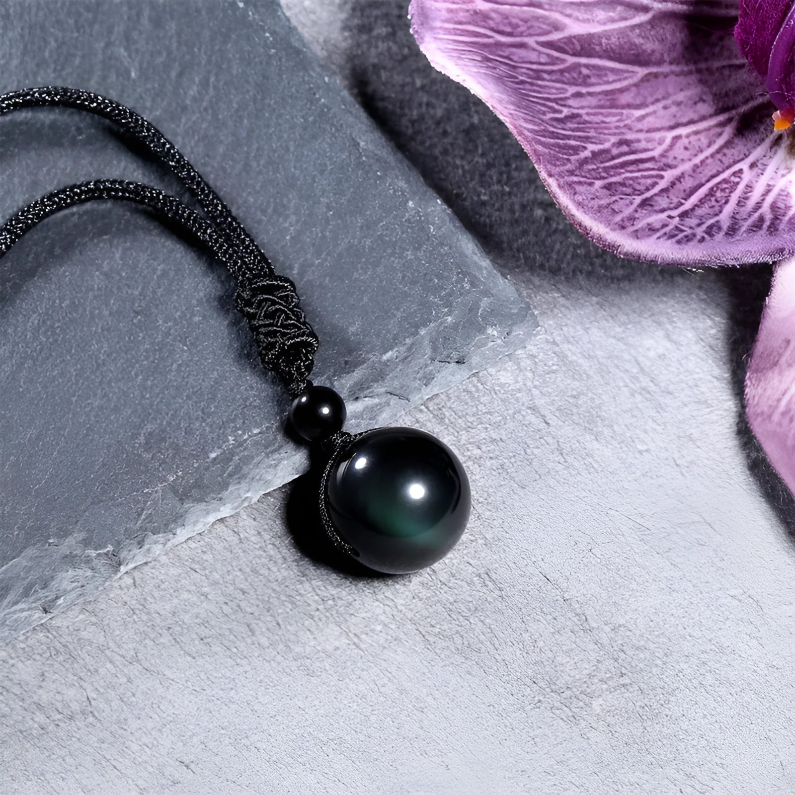 Natural obsidian and amethyst 16mm geometric pendant necklace on adjustable chain, multi colour option
