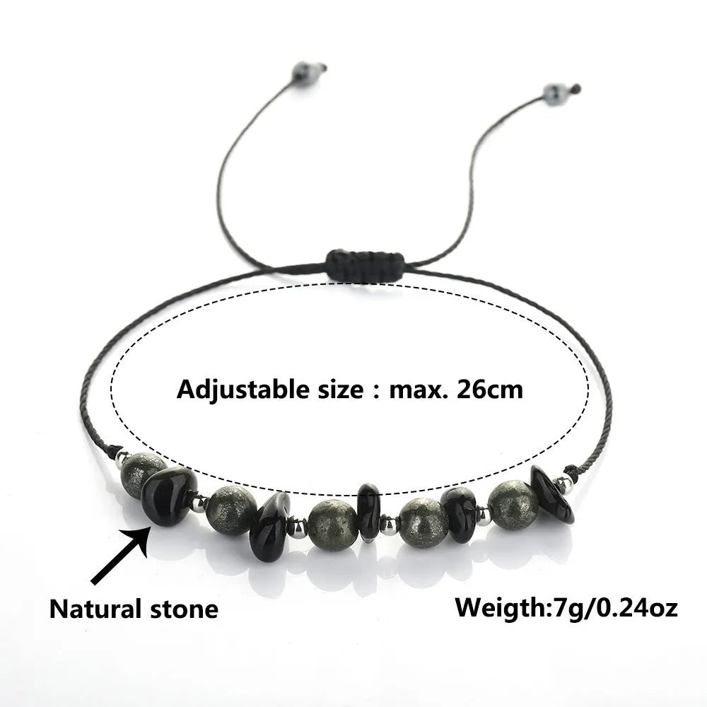 Black garnet stone bracelet with geometric moon design, manual processing, unisex accessory