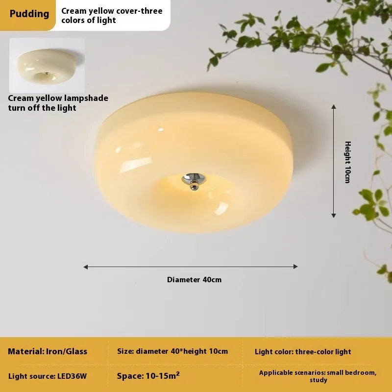 Cream colour middle ancient style bedroom ceiling lamp with three-colour light function.